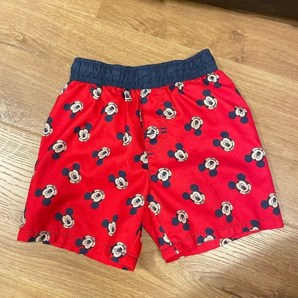 Disney Infant Boys Red Mickey Mouse Swim Trunks Baby Board Shorts size 18m